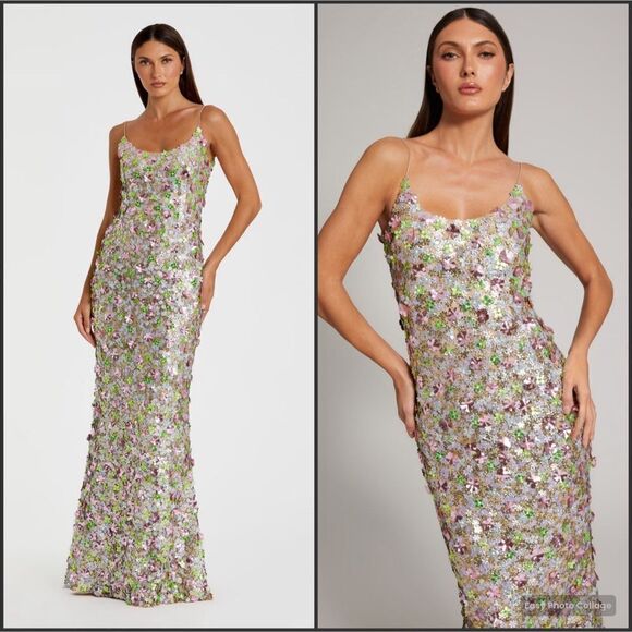 Mac Duggal Dresses & Skirts - MAC DUGGAL 6153 Multicolor Sleeveless Floral Paillette Embellished Mesh Gown
